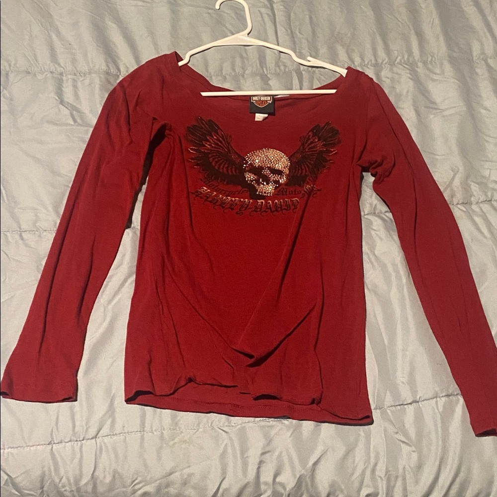 Harley-Davidson Red Skull Graphic Long Sleeve Top